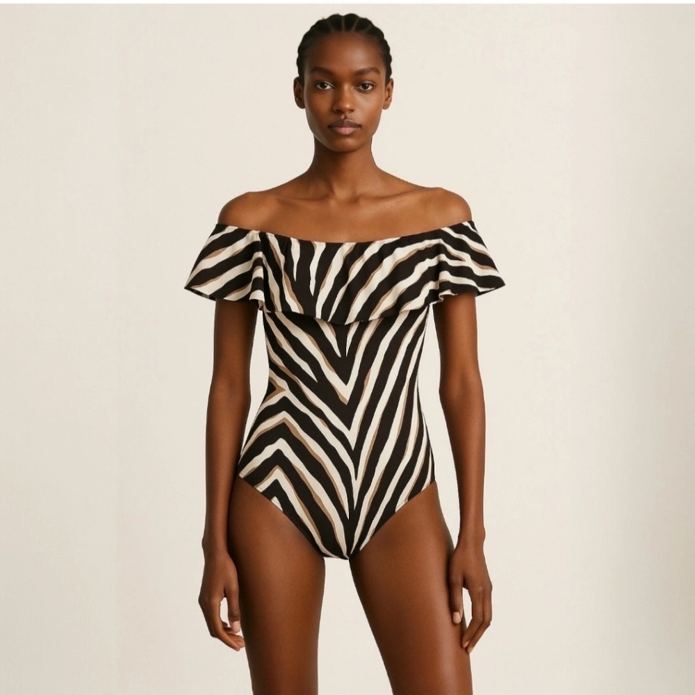 SEE NEW LISTING Trina Turk Vivant One Piece Off Shoulder Ruffle Size 4 - Picture 15 of 16